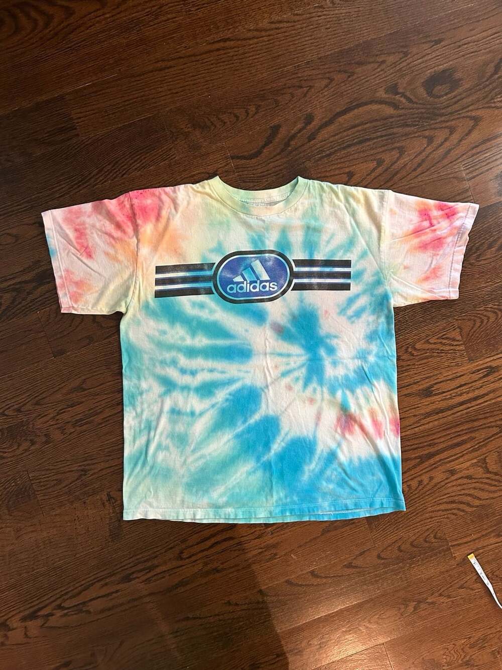 Adidas Graphic T-Shirt Size L Tie Dye Blue Logo